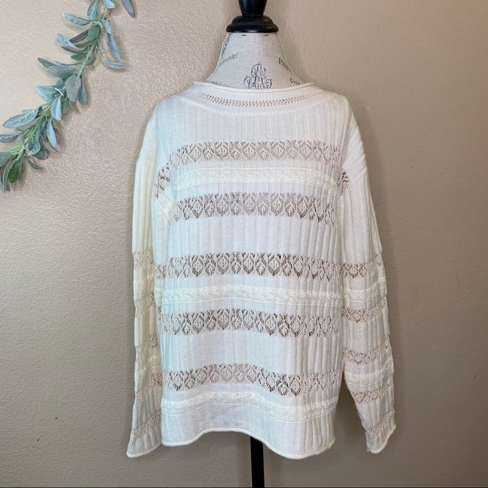 Zara ~ Cream Lace Striped Sweater